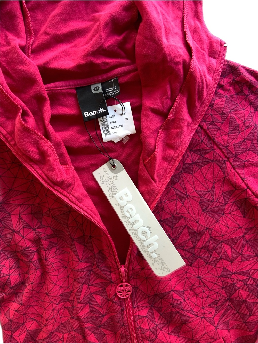 Bench Hot Pink Zip-Up Hoodie Jacket with Geometric Print Medium - Picture 2 of 16